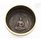 Géppel készített 7 fémes, fekete színű, Buddha dombor mintás hangtál - 11 cm
