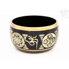 Géppel készített 7 fémes, fekete színű, 5 Buddha dombor mintás hangtál - 11 cm