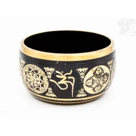   Géppel készített 7 fémes, fekete színű, 5 Buddha dombor mintás hangtál - 11 cm