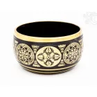 Géppel készített 7 fémes, fekete színű, OM dombor mintás hangtál - 14 cm