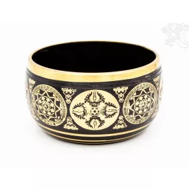   Géppel készített 7 fémes, fekete színű, OM dombor mintás hangtál - 14 cm