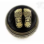 Géppel készített 7 fémes, fekete színű, OM dombor mintás hangtál - 14 cm