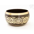 Géppel készített 7 fémes, fekete színű, OM dombor mintás hangtál - 14 cm