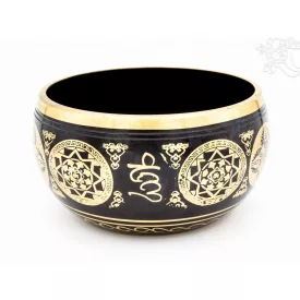   Géppel készített 7 fémes, fekete színű, Buddha dombor mintás hangtál - 14 cm