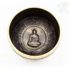 Géppel készített 7 fémes, fekete színű, Buddha dombor mintás hangtál - 14 cm