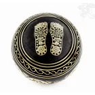 Géppel készített 7 fémes, fekete színű, Buddha dombor mintás hangtál - 14 cm