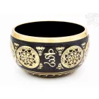 Géppel készített 7 fémes, fekete színű, 5 Buddha dombor mintás hangtál - 14 cm