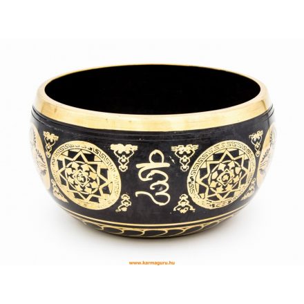 Géppel készített 7 fémes, fekete színű, 5 Buddha dombor mintás hangtál - 14 cm