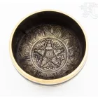 Géppel készített 7 fémes, fekete színű, 5 Buddha dombor mintás hangtál - 14 cm