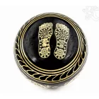 Géppel készített 7 fémes, fekete színű, 5 Buddha dombor mintás hangtál - 14 cm