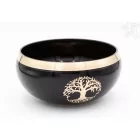 Géppel készített 7 fémes, fekete színű, Életfa mintás hangtál - 14 cm