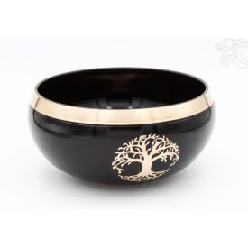   Géppel készített 7 fémes, fekete színű, Életfa mintás hangtál - 14 cm