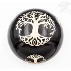 Géppel készített 7 fémes, fekete színű, Életfa mintás hangtál - 14 cm