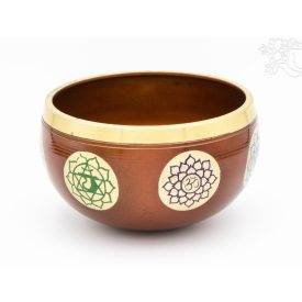   Géppel készített 7 fémes, narancssárga színű, 7 csakra mintás hangtál - 11 cm