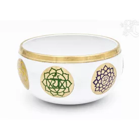   Géppel készített 7 fémes, fehér színű, 7 csakra mintás hangtál - 13 cm