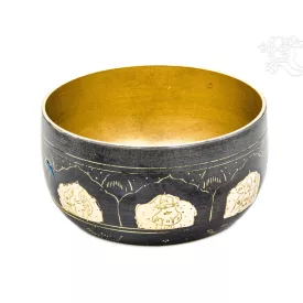   Géppel készített kézzel vésett sárga-barna hangtál - 12 cm