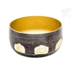 Géppel készített, kézzel vésett sárga-barna hangtál - 14 cm