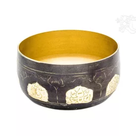   Géppel készített, kézzel vésett sárga-barna hangtál - 14 cm