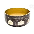 Géppel készített, kézzel vésett sárga-barna hangtál - 15,5 cm