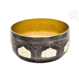   Géppel készített, kézzel vésett sárga-barna hangtál - 15,5 cm