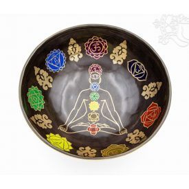   7 fémes kézi csakrás, színes, mantrás hangtál - 1781 g - KÜLÖNLEGESSÉG