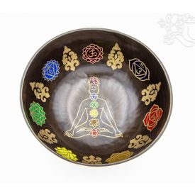   7 fémes kézi csakrás, színes, mantrás hangtál - 1087 g - KÜLÖNLEGESSÉG