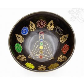   7 fémes kézi csakrás, színes, mantrás hangtál - 1526 g - KÜLÖNLEGESSÉG