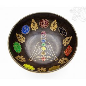   7 fémes kézi csakrás, színes, mantrás hangtál - 2121 g - KÜLÖNLEGESSÉG