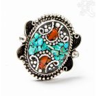 Korall és türkiz harmóniája gyűrű