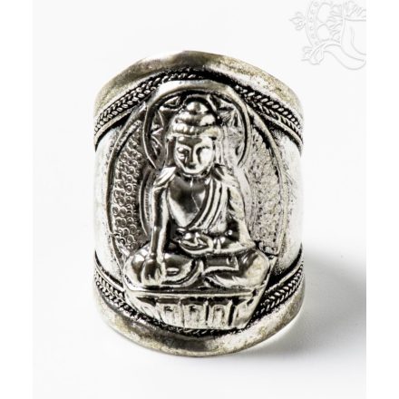 Ezüst színű vastag gyűrű Shakyamuni Buddhával