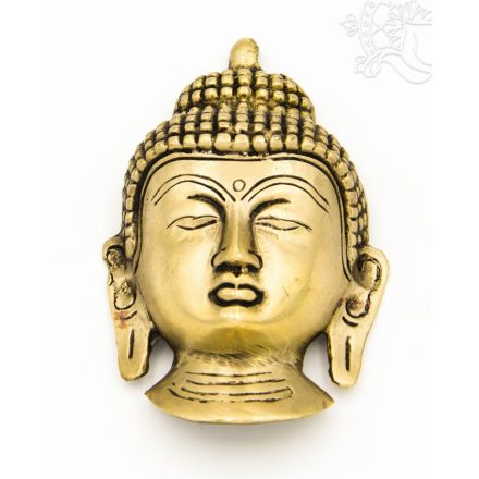 Buddha maszk rézből, matt sárga színű - 12 cm