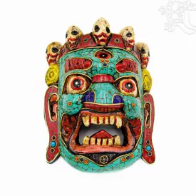 Mahakala maszk fából - kicsi - kő borítással - 15 cm
