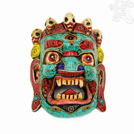 Mahakala maszk fából - kicsi - kő borítással - 15 cm