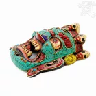 Mahakala maszk fából - kicsi - kő borítással - 15 cm