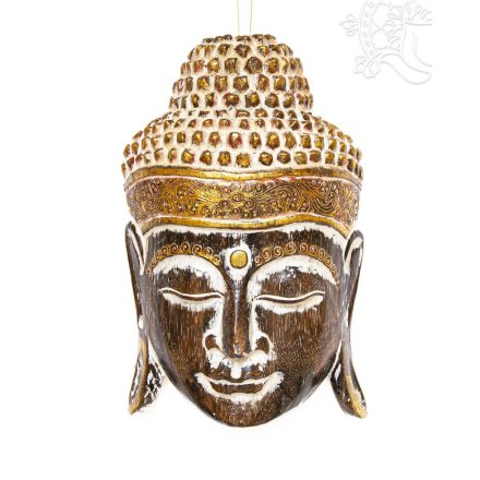 Buddha maszk fa faragott, széles - 40 cm