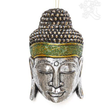 Buddha maszk fa faragott, széles - 40 cm
