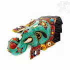 Ganesha faragott fa maszk, mozaikos-kőberakásos