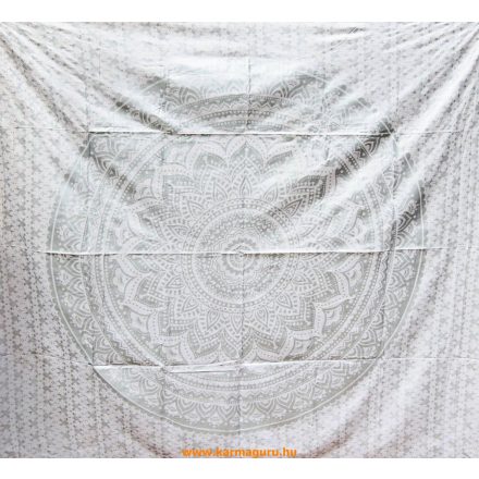 Mandala ágytakaró, falidísz - 205 x 227 - ezüst-fehér