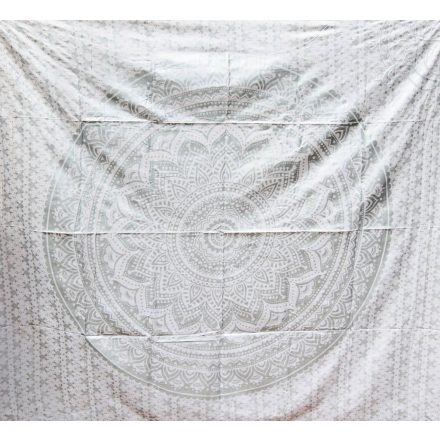 Mandala ágytakaró, falidísz - 205 x 227 - ezüst-fehér