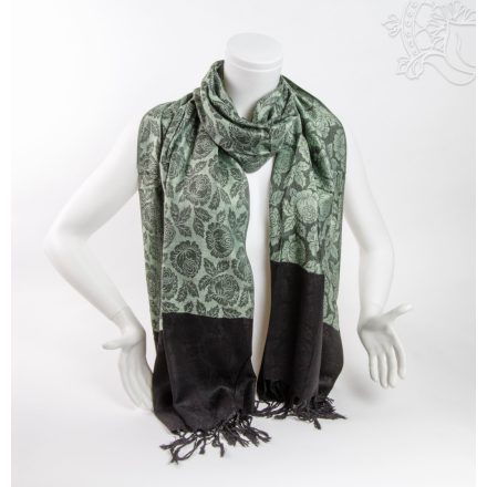 Mintás pashmina alapú nepáli kendő, sál - zöld-fekete