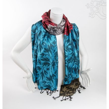 Mintás pashmina alapú nepáli kendő, sál - piros-kék