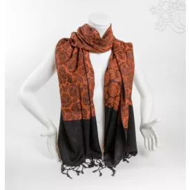 Mintás pashmina alapú nepáli kendő, sál - barna-fekete