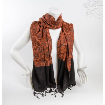 Mintás pashmina alapú nepáli kendő, sál - barna-fekete
