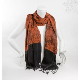 Mintás pashmina alapú nepáli kendő, sál - barna-fekete