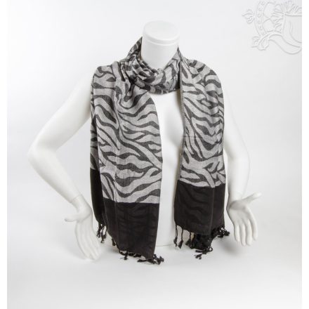 Mintás pashmina alapú nepáli kendő, sál - szürke-fekete
