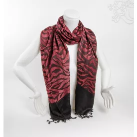 Mintás pashmina alapú nepáli kendő, sál - bordó-fekete