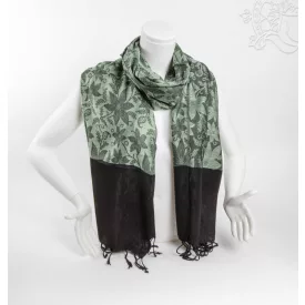 Mintás pashmina alapú nepáli kendő, sál - zöld-fekete