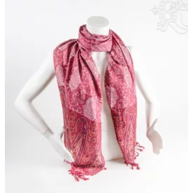 Mintás pashmina alapú nepáli kendő, sál - piros