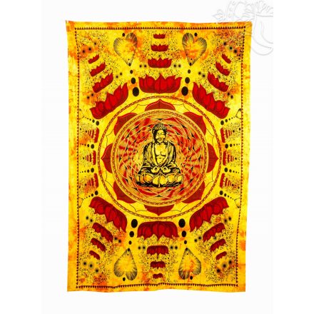 Buddhás ágytakaró, falidísz, sárga - 135 x 200