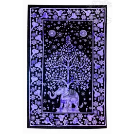   Életfa és elefánt ágytakaró, falidísz - lila-fekete, 130x200 cm